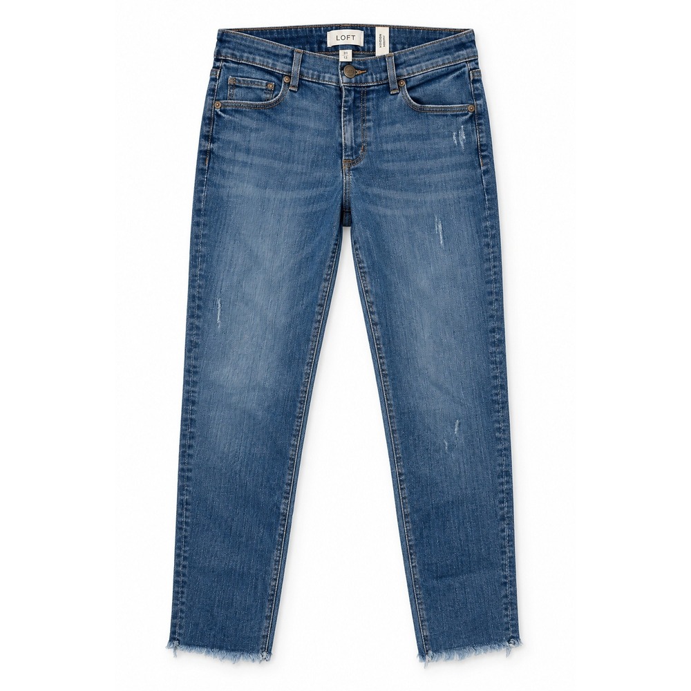 LOFT Modern Skinny Jeans Blue Distressed Raw Hem Size 31 12 Medium Wash Denim